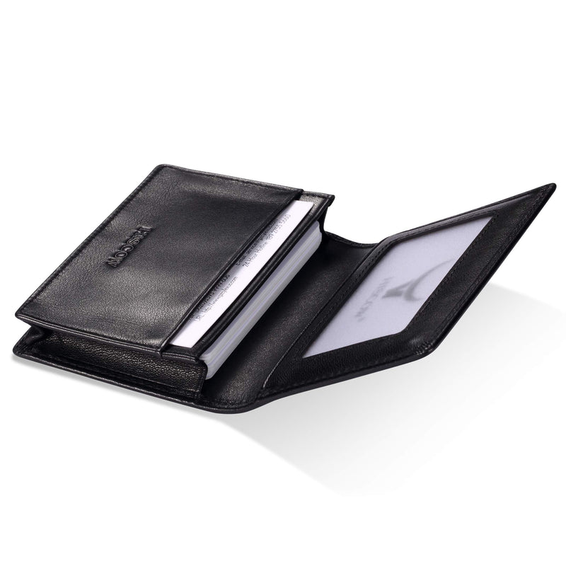 [Australia] - Leather Business Card Case Holder for Men & Women, Italian Calfskin Black 