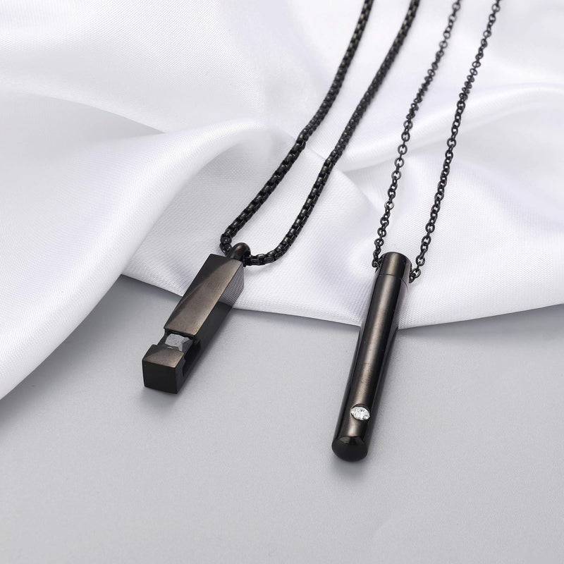 [Australia] - Milacolato 2 pcs Cremation Urn Pendant Necklace for Memorial Black Stainless Steel with CZ Necklace Ashes Jewelry Keepsakes Mixed Set-Black 