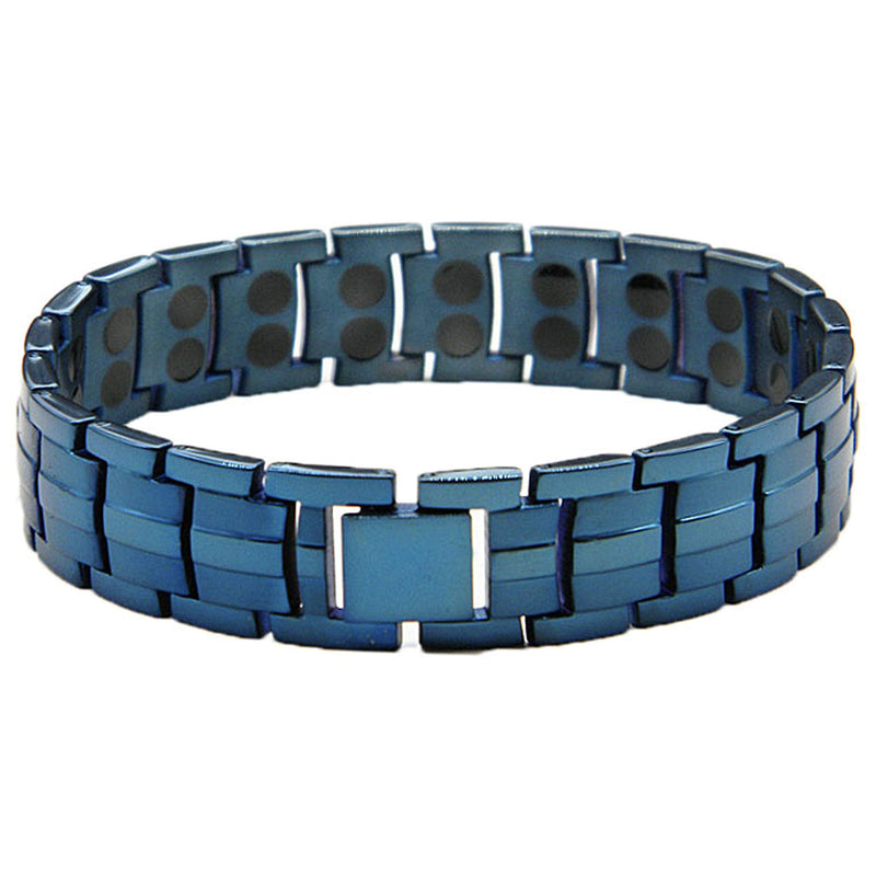 [Australia] - StarGems Titanium Magnetic Bracelet Mens Womens HIGH Strength 3,000 Gauss Magnets Double Row Blue Chunky Oyster Style Ladies Bangle + Gift Pouch 
