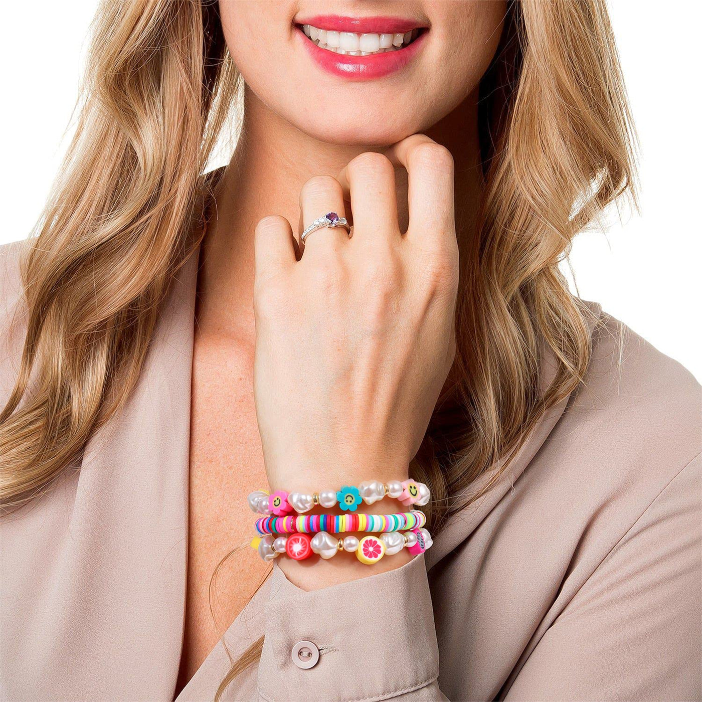 Happy face beaded bracelets,Y2K jewelry, stretch bracelets,Y2K