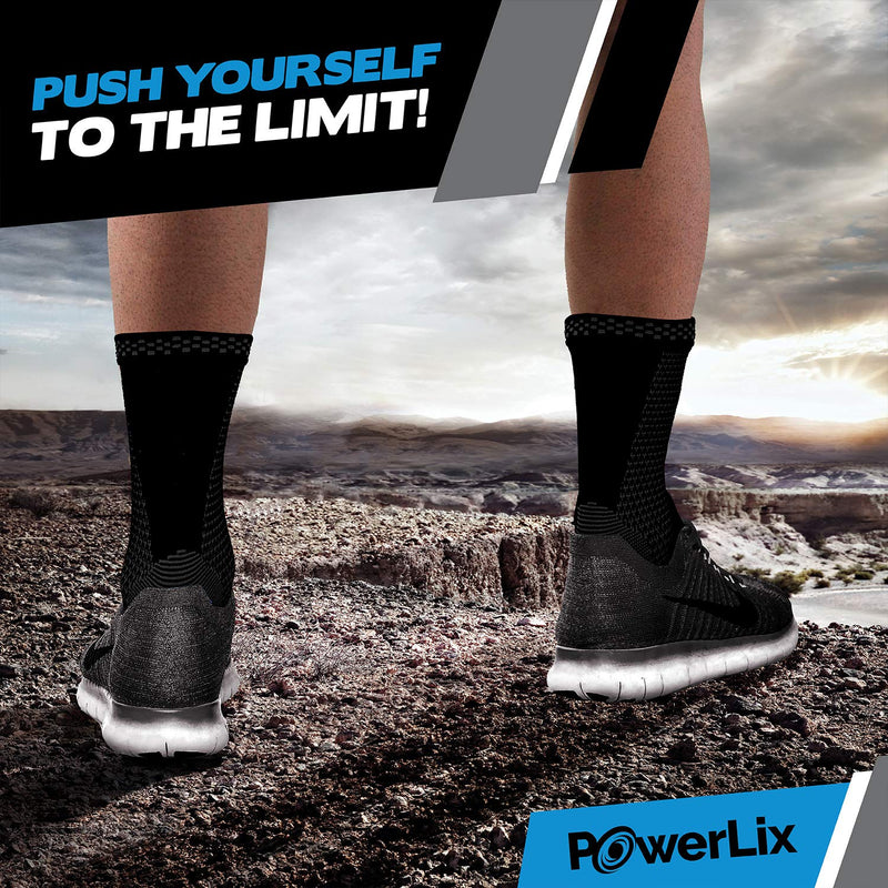 [Australia] - POWERLIX Ankle Brace Compression Support Sleeve (Pair) for Injury Recovery, Joint Pain and More. Achilles Tendon Support, Plantar Fasciitis Foot Socks with Arch Support, Eases Swelling Black X-Large 
