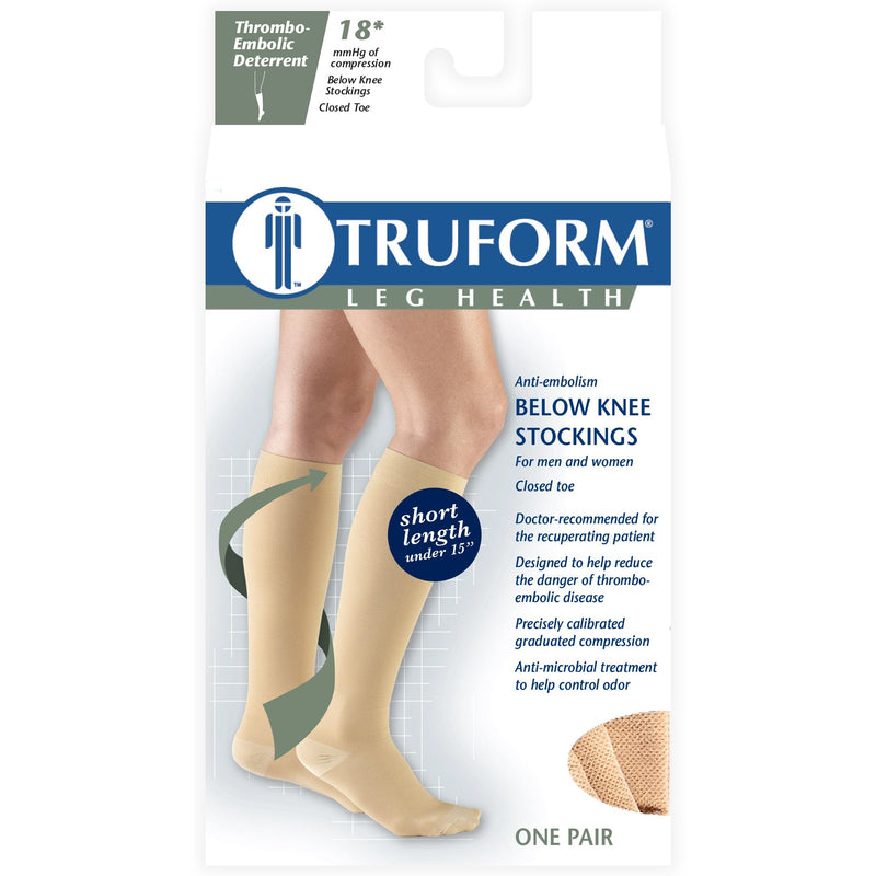 [Australia] - Truform Short Length Surgical Stockings, 18 mmHg Compression for Men and Women, Reduced Length, Closed Toe, Beige, Medium Medium (1 Pair) 