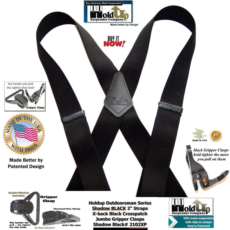 [Australia] - Holdup Suspender Company 2" Wide Shadow Black X-back Suspenders with Patented jumbo black Gripper Clasps 