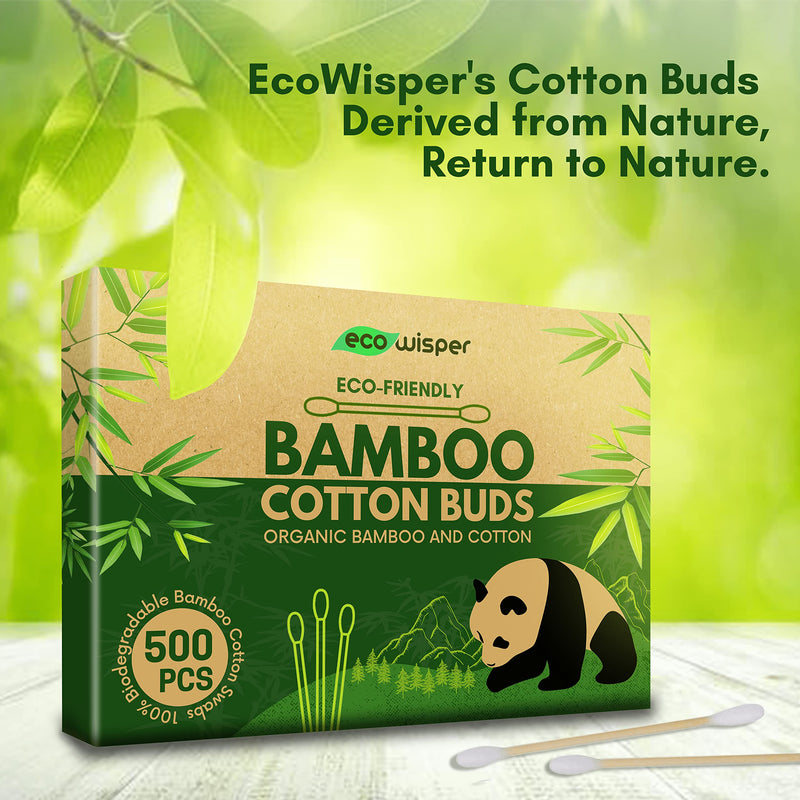 [Australia] - EcoWisper Bamboo Cotton Buds - 500 Eco Friendly Bamboo Earbuds Cotton Swabs - Plastic Free Baby Cotton Buds Biodegradable - Ear Buds for Makeup, Crafts, Cleaning, & Baby Hygiene, white 