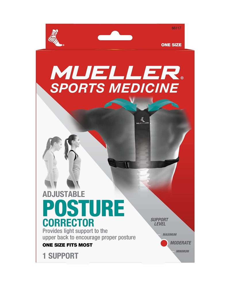 [Australia] - MUELLER Posture Corrector for Women and Men, Adjustable, One Size Fits Most | Back Brace for Improving Posture and Support of The Upper Back, Black 