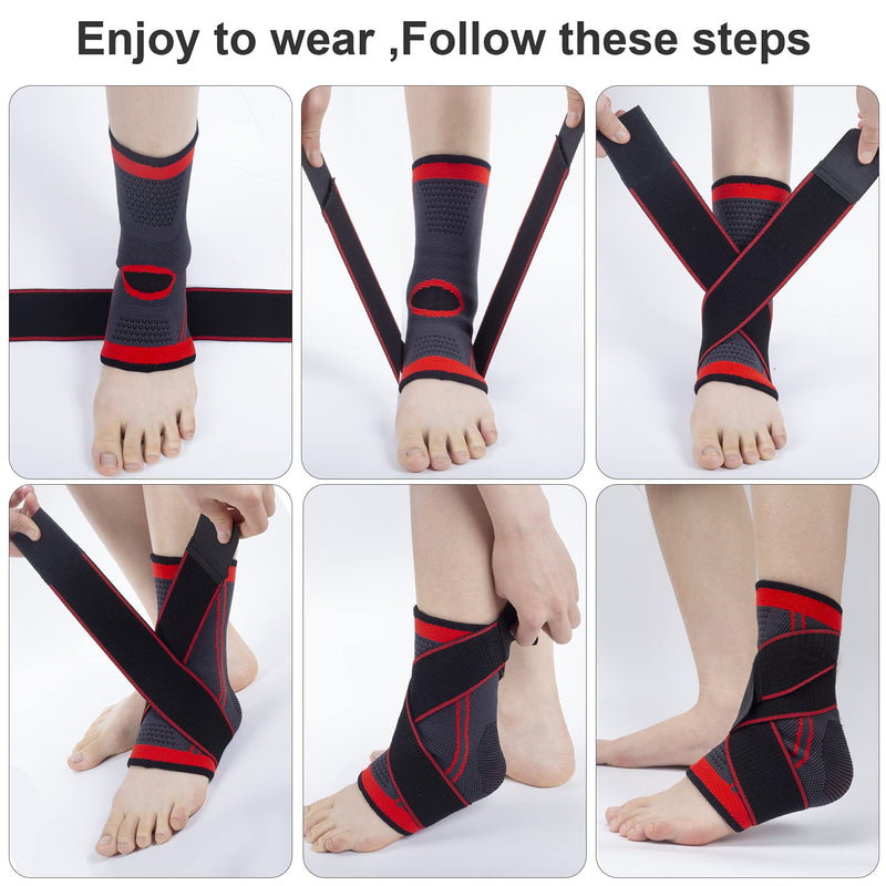 [Australia] - Ankle Support Set of 2 Compression Brace Support Adjustable Sleeve for Injury Recovery, Joint Pain, Arch Brace Support & Foot Stabilizer, Ankle Wrap Protect Against Ankle Sprains or Swelling Large (1 Pair) Black 