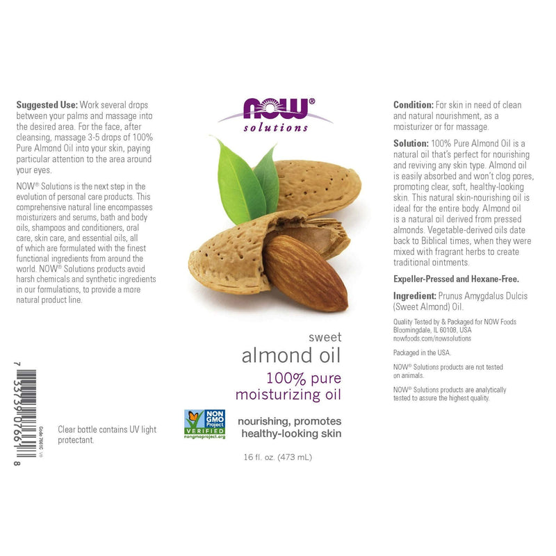 [Australia] - NOW Solutions, Sweet Almond Oil, 100% Pure Moisturizing Oil, Promotes Healthy-Looking Skin, Unscented Oil, 16-Ounce 16 Fl Oz (Pack of 1) 