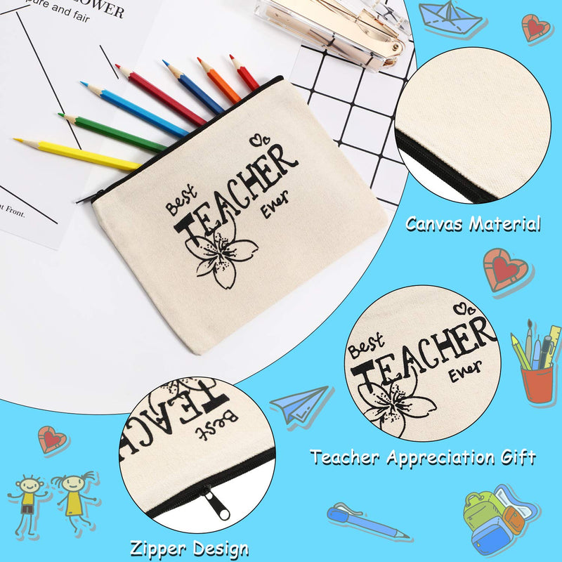 [Australia] - 12 Pieces Teacher Makeup Pouch Canvas Cosmestic Bag with Zipper Cosmetic Purse Travel Toiletry Case Pencil Bag for Teacher Appreciation Gift (Heart and Flower Pattern) Heart and Flower Pattern 