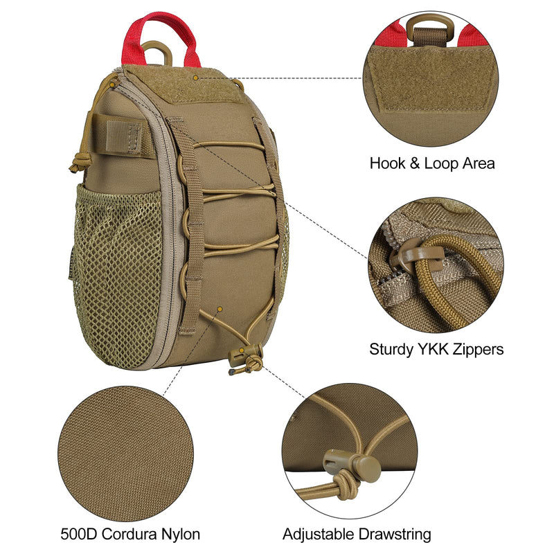 [Australia] - OneTigris Empty IFAK Pouch 8" x 5" MOLLE Trauma Bag with Carry Handle and D-ring for Camping Hunting Hiking Wilderness Car Home Office Sports Coyote Brown 