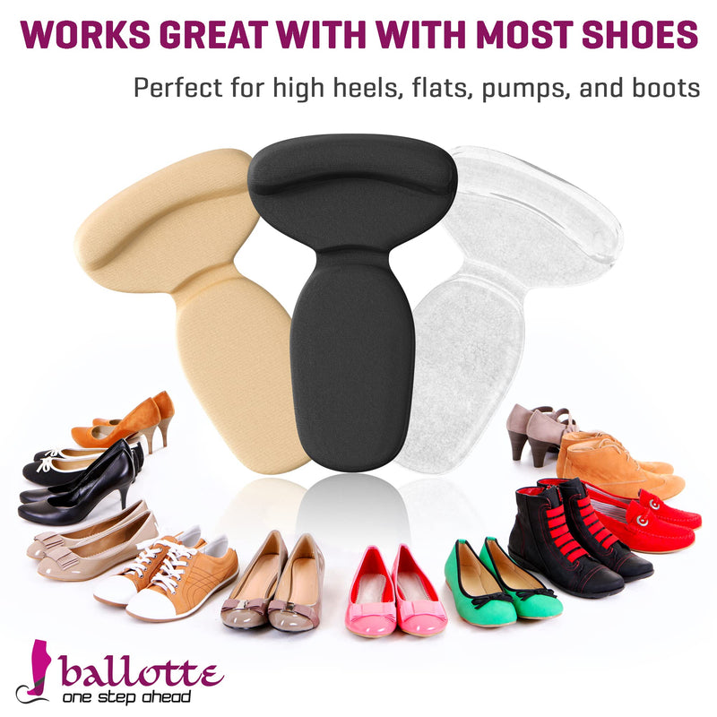 [Australia] - Reusable Heel Inserts for Women and Men [Extra Soft Heel Protectors] Add Comfort and Extra Volume for Loose Shoes, Self-Adhesive and Shock Absorbing Heel Pads Beige-Black-Clear 