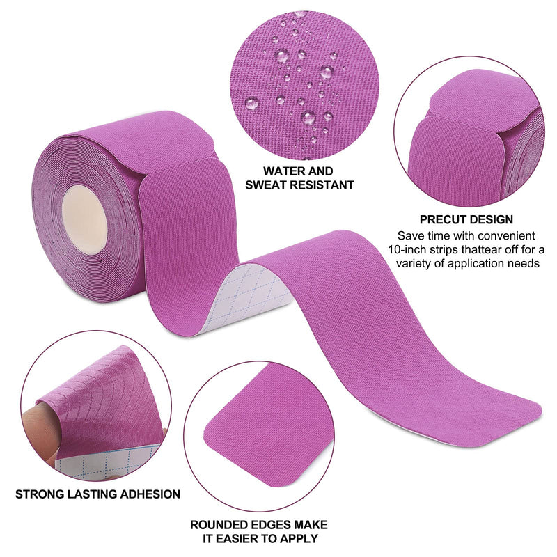 [Australia] - Kinesiology Tape Precut(2 Pack) Kinetic Tape Rolls Athletic Tape Elastic Therapeutic Sport Tape for Knees, Ankles, Shoulder, Elbow, Pain Relief and Injury Recovery 2 Inch x 16.4 ft (Purple) (2 Pack) Purple 