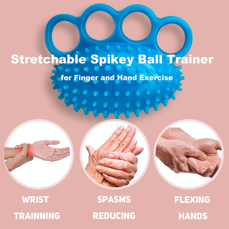 [Australia] - Hand Grip Strengthener with Finger Rings Soft Stretchable Spikey Ball Trainer for Finger and Hand Exercise (Blue) 