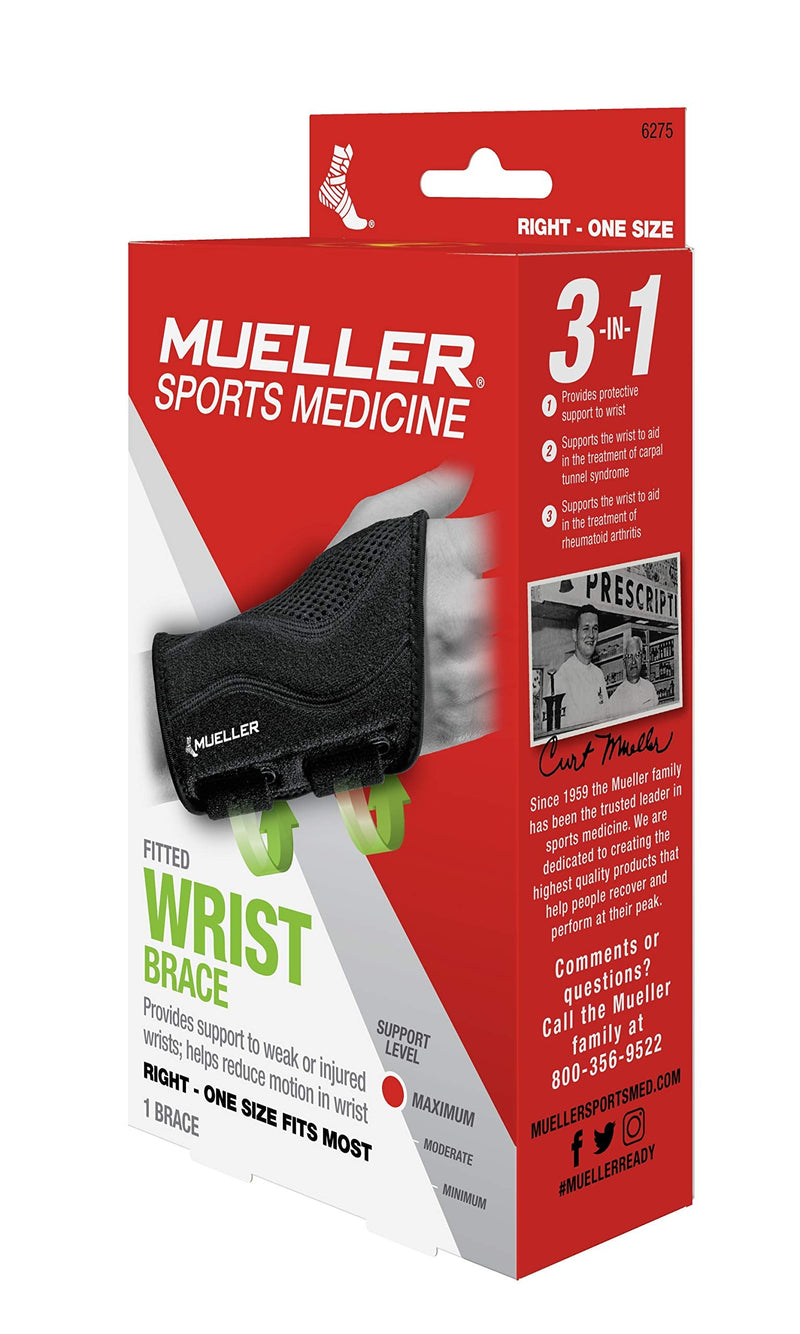 [Australia] - Mueller Sports Fitted Wrist Brace OSFM - Black, Right - Each # 6275 