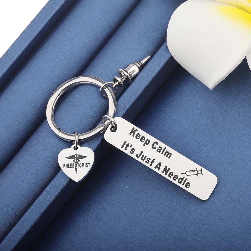 [Australia] - MYOSPARK Phlebotomist Gift Keep Calm It's Just A Needle Phlebotomy Keychain Medical Lab tech Gift for Phlebotomist Nurse Students Phlebotomist keychain 