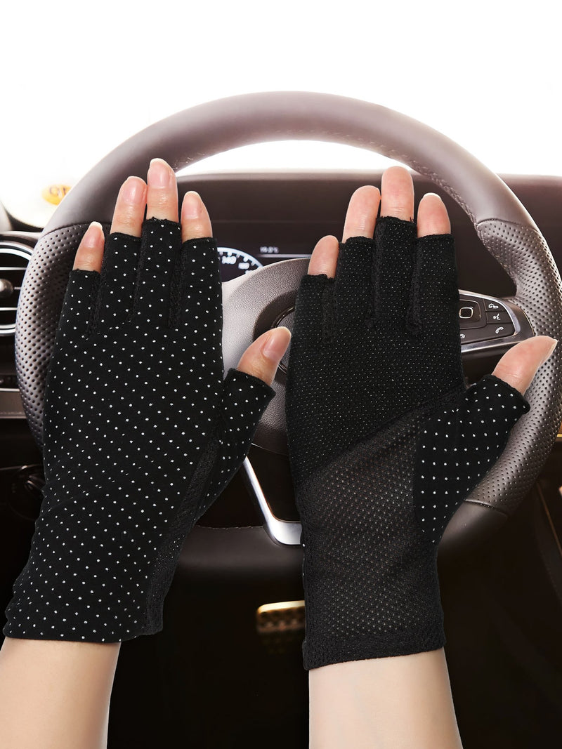 [Australia] - 2 Pairs Sunblock Fingerless Gloves Non-slip UV Protection Driving Gloves Summer Outdoor Gloves for Women and Girls Black and Khaki 