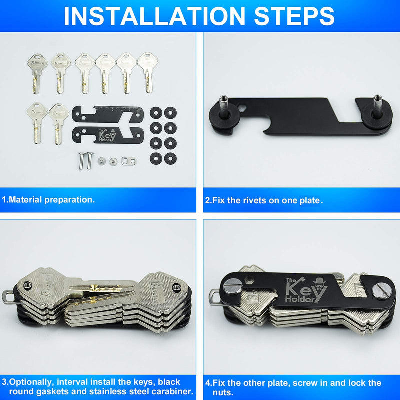 [Australia] - 2PCS Key Organizer Keychain, Compact Key Holder Keyring, Smart & Light-weight Multi-tool Folding Key Chain with Bottle Opener/Phone Stand (Up to 6 ~10 Keys, Black & Silver) 