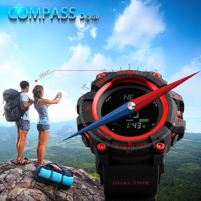[Australia] - Military Watch with Compass Altimeter Barometer Pedometer Thermometer, Digital Sports Outdoors Waterproof Tactical Watches for Men Red 