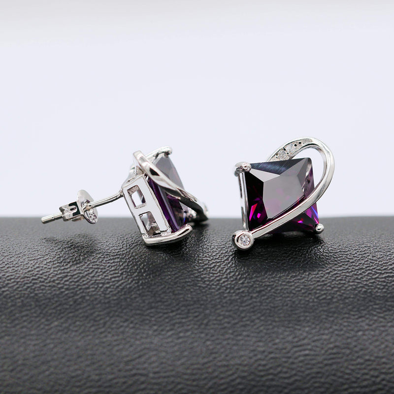 [Australia] - Uloveido Charm Created Topaz Big Square Crystal Necklace Matching Stud Earrings Rings Jewelry Set T295 Purple 8 