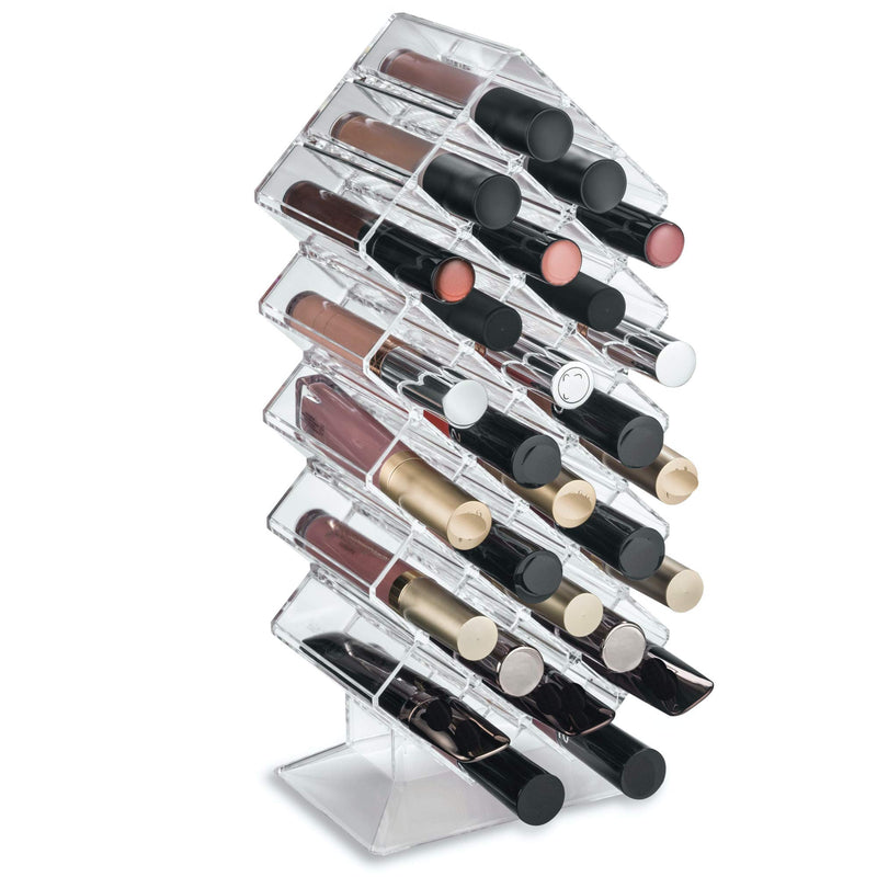 [Australia] - byAlegory Acrylic Lip Gloss Makeup Organizer 28 Space Storage w/ Deep Slots Designed To Stand Lay Flat & Be Stacked Refillable Cosmetic Container - Clear 28 Space Tower 