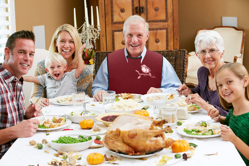 [Australia] - Adult Bibs for Eating: Reusable with Crumb Catcher Pocket - For Men and Women Chickadee Bird Burgundy 