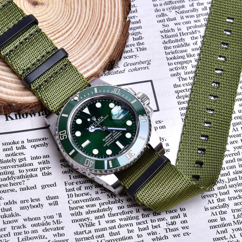 [Australia] - Ritche Military Ballistic Nylon Watch Strap with Heavy Buckle 18mm 20mm 22mm Premium Nylon Watch Bands for Men Women Army Green / Black 