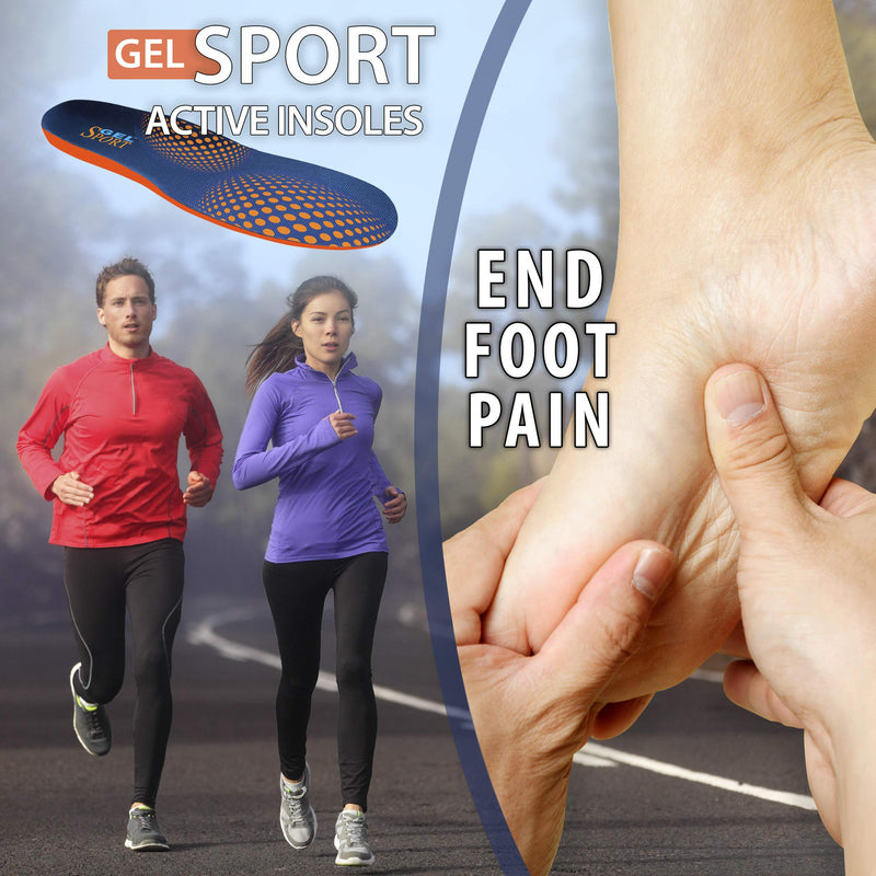 [Australia] - JobSite Gel Sport Insoles - Gel Heel & Metatarsal Shock Pad - US Men 8-13 (Trim to Fit) Mens 8-13 