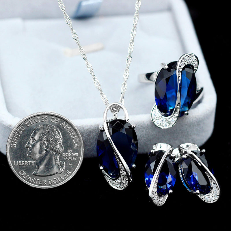 [Australia] - Uloveido White Gold Plated Jewelry Set Rainbow Mystic Topaz Ring Earrings Pendant Necklace T472 Blue 6 