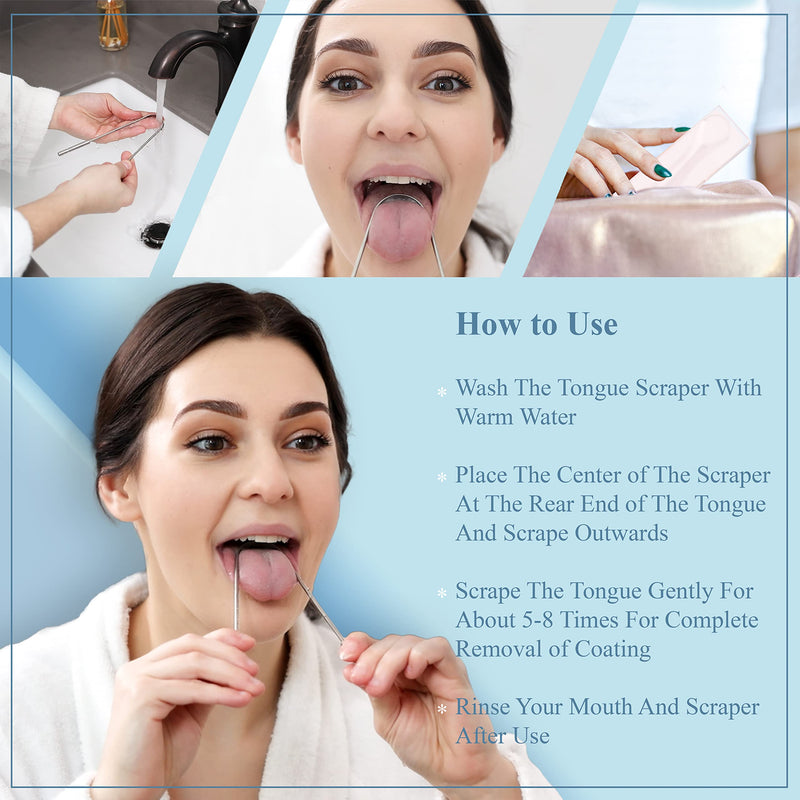 [Australia] - MasterMedi Tongue Scraper with Travel Case (2 Pack), Bad Breath Treatment Tongue Scraper for Adults, Medical Grade 100% Stainless Steel for Oral Care, Easy to Use Tongue Cleaner for Hygiene 2 Count (Pack of 1) 