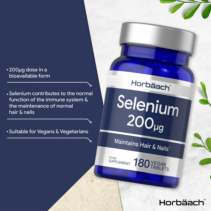 [Australia] - Selenium 200mcg Supplement | 180 High Strength Tablets | with L-Selenomethionine for Hair and Nails | Suitable for Vegans & Vegetarians | No Artificial Preservatives | by Horbaach 180 Count (Pack of 1) 
