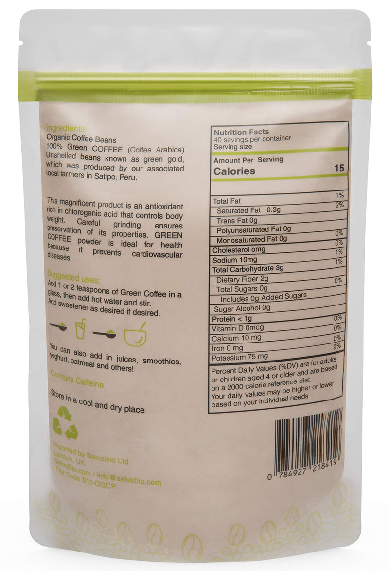 [Australia] - Organic Green Coffee Powder, unroasted, Soil Association Certified, an Incredible Source of Fibre and Beneficial antioxidants, Promoting a Healthy and Balanced Diet, by SelvaBio. 