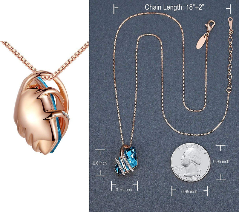 [Australia] - Leafael Wish Stone Pendant Necklace with Birthstone Crystal, 18K Rose Gold Plated/Silvertone, 18" + 2" December Birthstone - Zircon Blue Crystal Rose Gold Plated Chain 