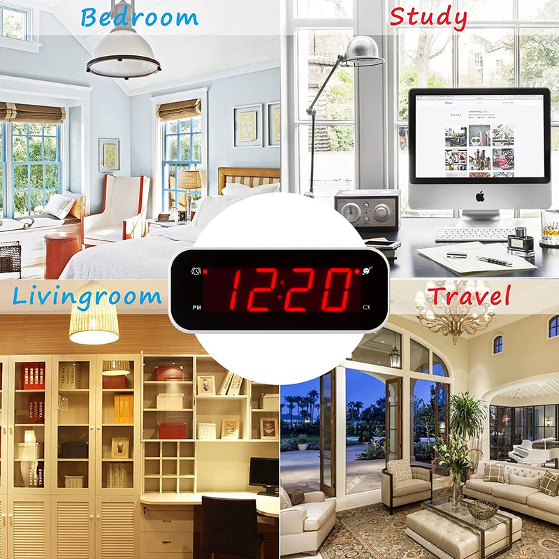 [Australia] - Alarm Clock, LED Time Display with Temperature, 12/24Hr, 3 Level Brightness, Snooze, Battery Powered, Small Portable Clock for Travel, Bedroom, Bedside, Desk, Office, Kids, Elderly White 
