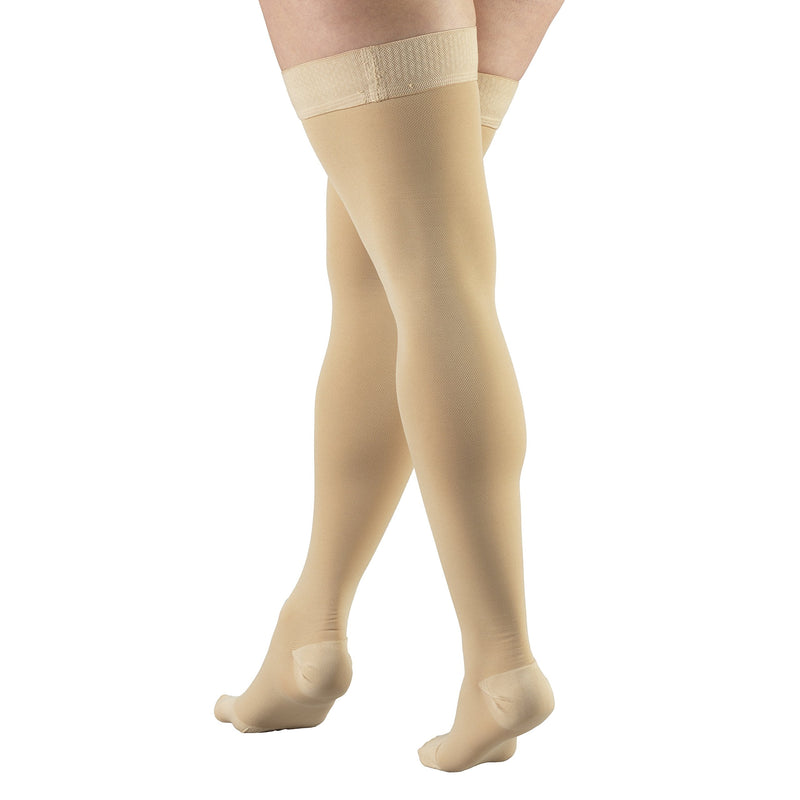 [Australia] - Truform 20-30 mmHg Compression Stockings for Men and Women, Thigh High Length, Dot Top, Closed Toe, Beige, Large Large (1 Pair) 