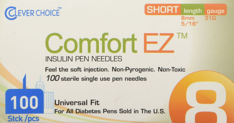 [Australia] - Clever Choice Comfortez Insulin Pen Needles 31g 8mm 100/bx, 100 Count 