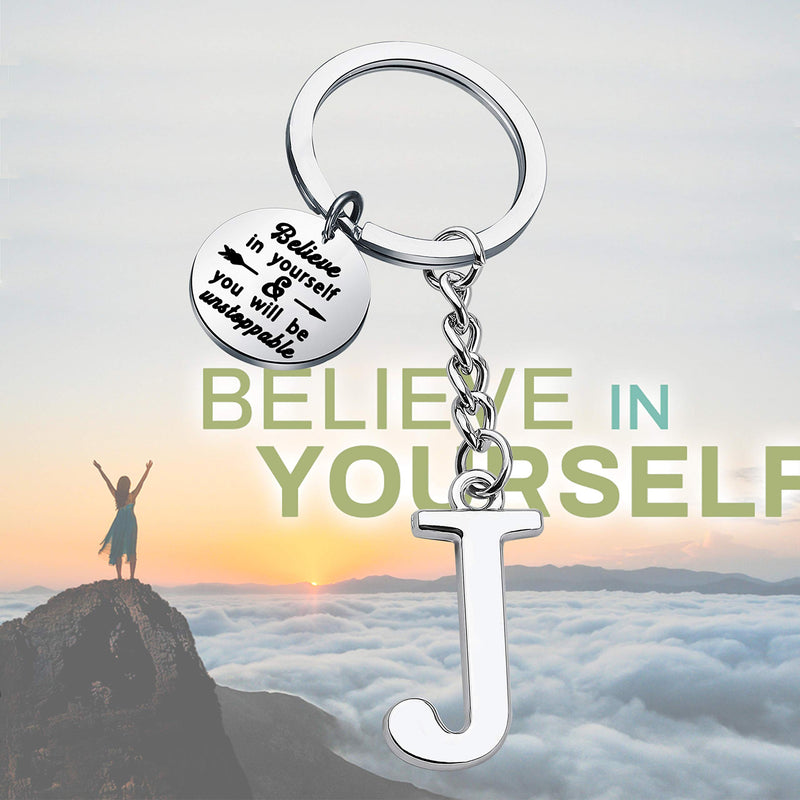 [Australia] - FUSTMW Initial Keychain Alphabet Initial Letter Key Ring Pendant Inspiration Gifts Believe in Yourself and You Will Unstoppable Initial J 