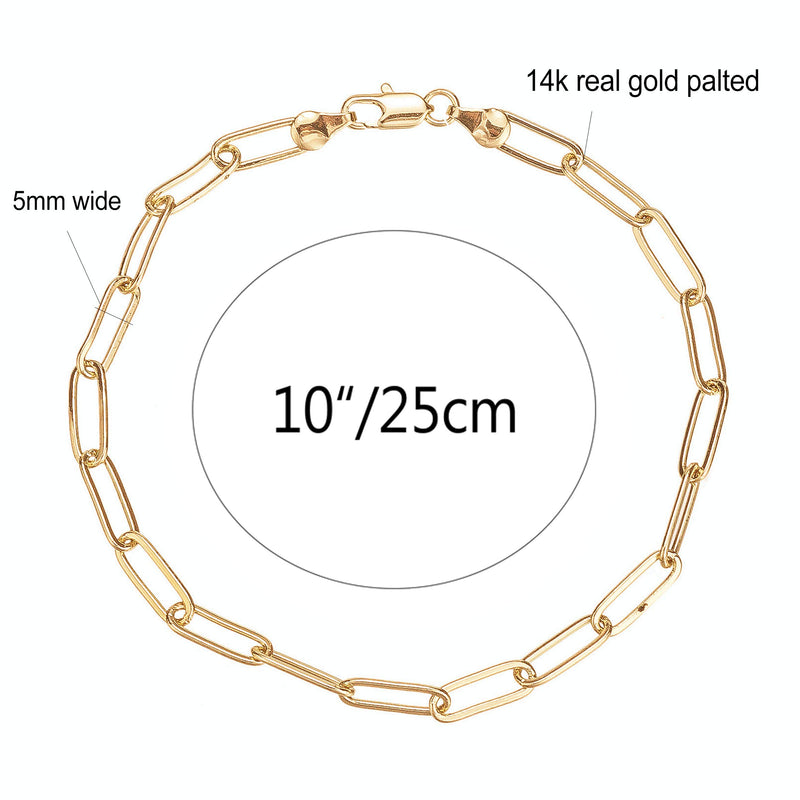 [Australia] - 14K Gold Filled Paperclip Chain Anklet for Women and Teen Girls, Oval Chain Link Ankle Bracelet 9 10 11 inches, plus size anklet 9.0 Inches 