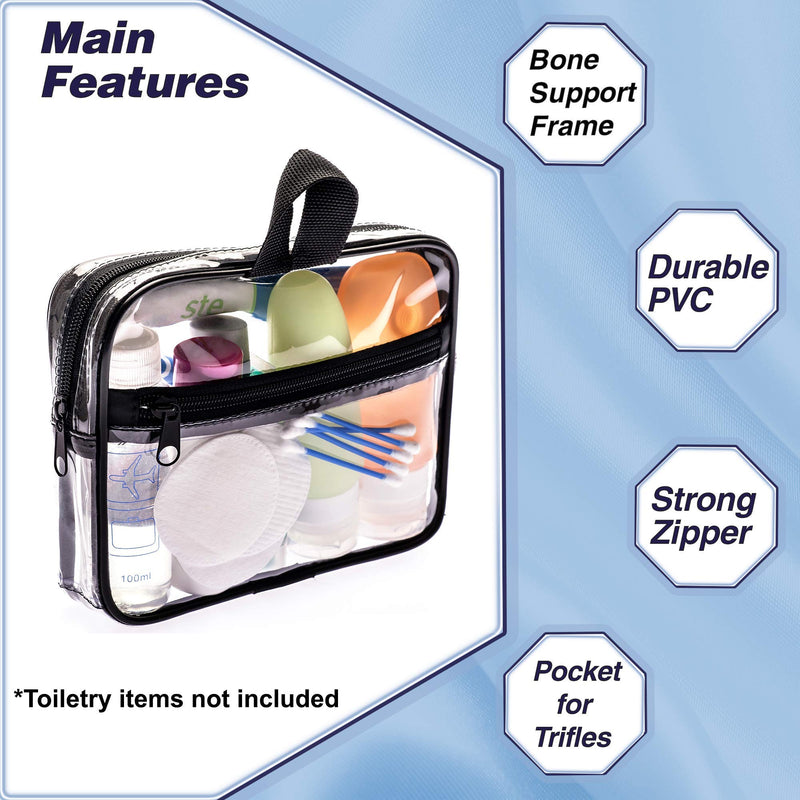 [Australia] - TSA Approved Toiletry Bag 3-1-1 Clear Travel Cosmetic Bag with Handle - Quart Size Bag with Zipper - Carry-on Luggage Clear Toiletry Bag for Liquids - Airport Airline TSA Compliant Bag for Man Women Black 