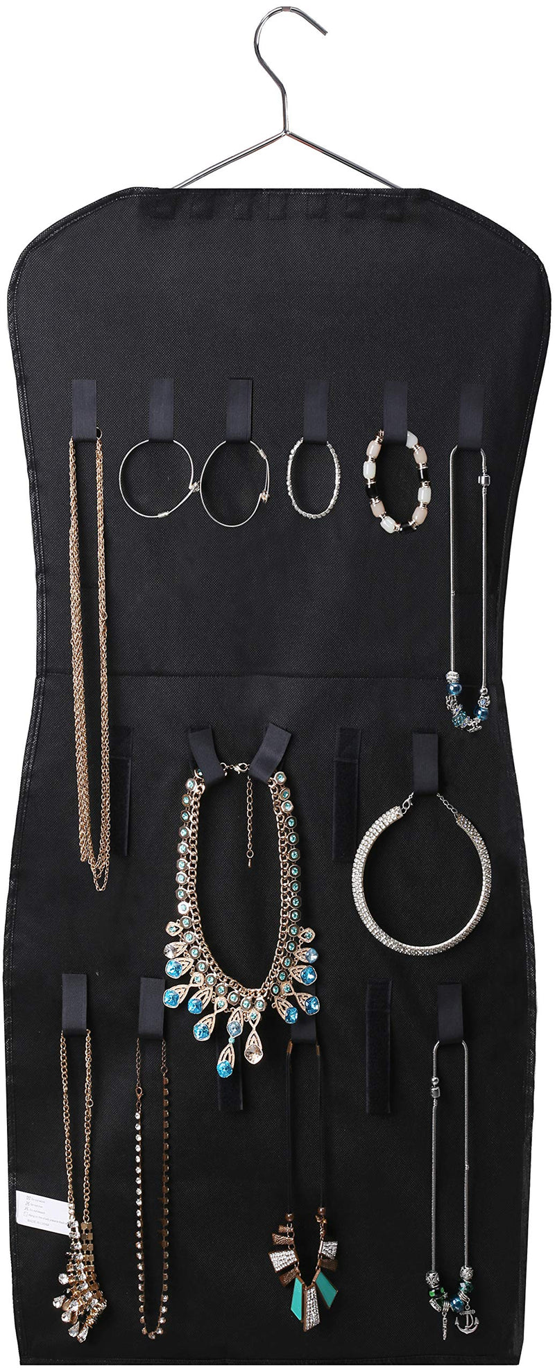 [Australia] - MISSLO Dual sided Hanging Jewelry Organizer with 40 Pockets and 24 Hook & Loops Closet Necklace Holder for Earring Bracelet Ring Chain with Hanger, Black 