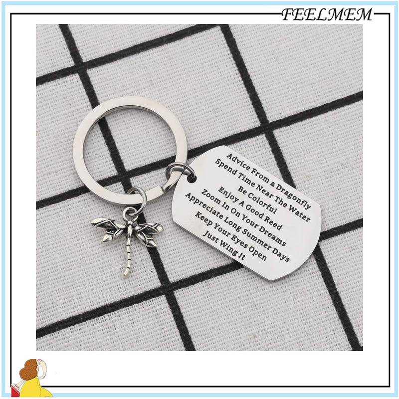 [Australia] - FEELMEM Advice from a Dragonfly Keychain Enjoy A Good Reed Zoom in On Your Dreams Just Wing It Inspirational Dragonfly Charm Keychain Graduation Gift Encouragement Gifts for Her Silver 