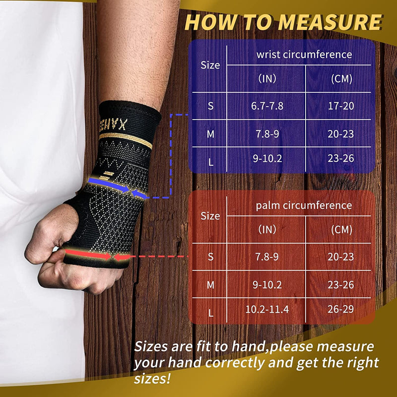 [Australia] - INDEEMAX Copper Wrist Compression Sleeve 1 Pair, Comfortable Hand Brace Support for Arthritis, Tendonitis, Sprains, Workout, Carpal Tunnel - Left & Right - Women and Men L Black 