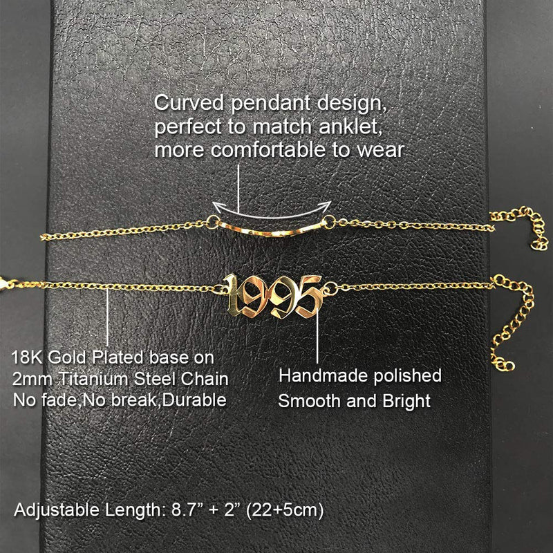 [Australia] - QJLE Titanium Steel Birth Year Number anklets for Women,18K Gold Plated Adjustable Foot Chain Beach Ankle Bracelets Jewelry 1992 