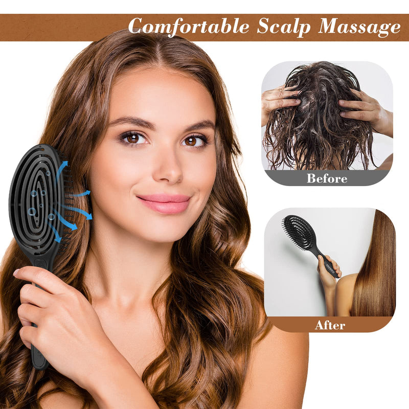 [Australia] - Detangling Hair Brush, Curved Vented Oval Hair Comb Hairbrush for Women Men Blow Drying, Comfortable Scalp Massage, Smoothing Long Thick Curly Dry Wet Hair, No More Tangle(Oval, Black) 