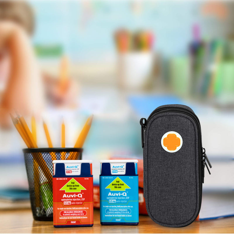 [Australia] - CURMIO Double Layer Insulated EpiPen Carrying Case for Kid, Portable Medicine Supplies Bag for 2 EpiPens, Auvi-Q, Syringes, Spacer, Nasal Spray, Home and Travel, Bag Only, Black (Patent Pending) 