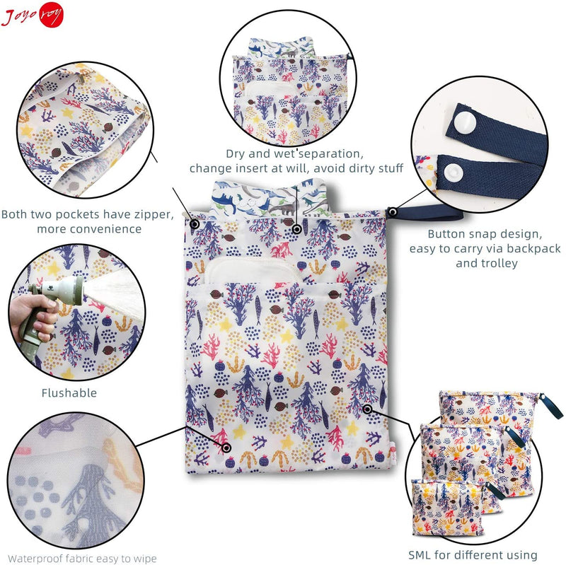 [Australia] - Joyo roy Nappy Bags Wet Bag Cloth Nappy Wet Bags Wet Bag Nappy Bag Baby Nappy Bag Wet Dry Bag Wet Bag for Cloth Nappies Bag Organisers Large Nappy Bags Waterproof Zip Bag Nappy Bag Organiser SMML 4 Pack (SMML) Lemon Pumpkin Ocean Star 