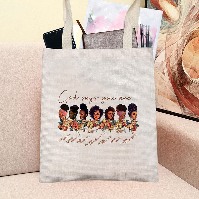 [Australia] - LEVLO African American Cosmetic Make up Bag Black Girl Gift God Says You are Unique Special Lovely Chosen Forgiven Makeup Zipper Pouch Bag American African Black Live Matter Gift, God Says Tote, 