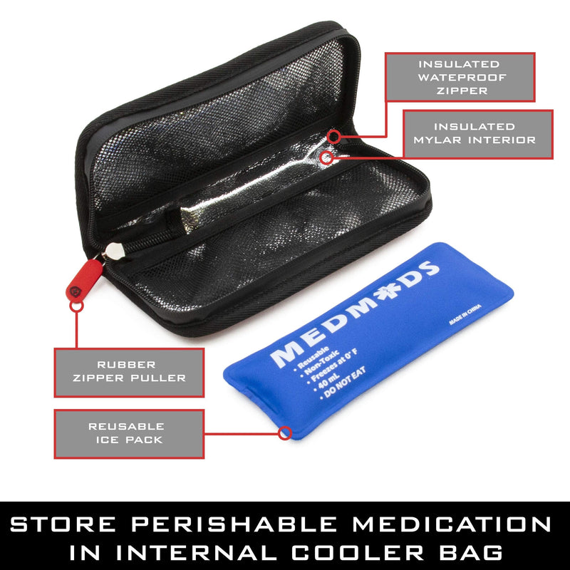 [Australia] - MEDMODS Insulin Cooler Travel Case and Insulated Diabetes Bag with Ice Pack, ID Card, Medical Alert Tag & Shoulder Strap - Protective Insulin Pen Case for Diabetic Medication & Essentials, Case Only 