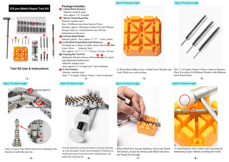 [Australia] - 376pcs Watch Link Remover Kit - Watch Band Spring Bar Tool Set with Watch Pins for Watch Repair and Watch Band Replacement 