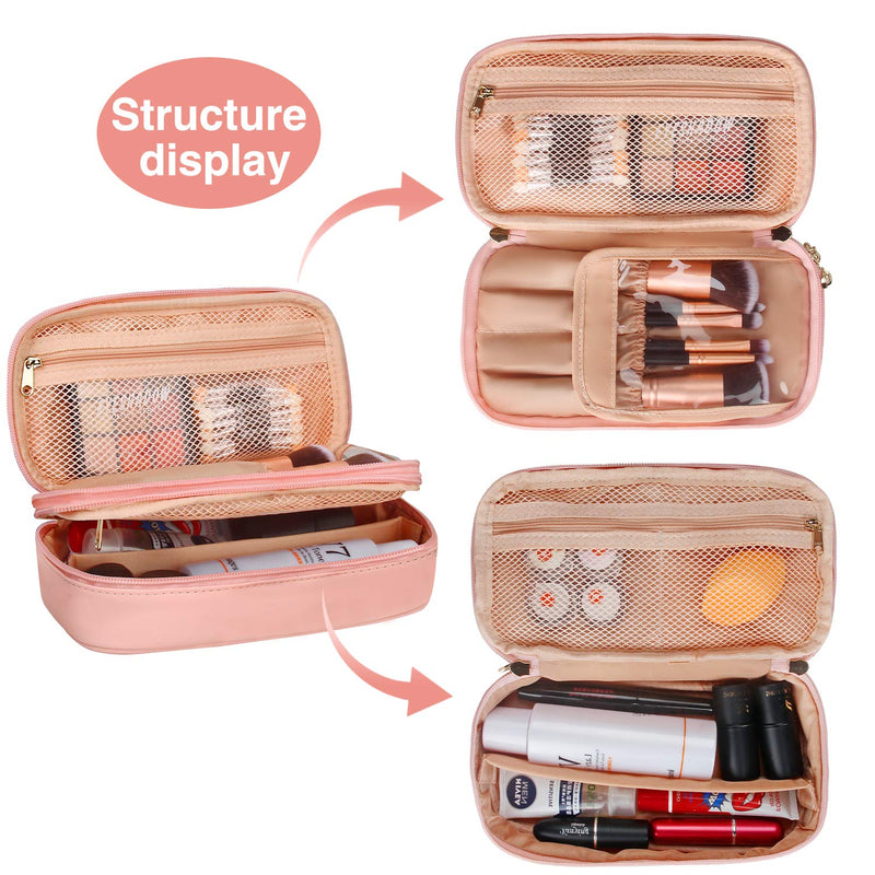 [Australia] - Relavel Makeup Bag Small Travel Cosmetic Bag for Women Girls Makeup Brushes Bag Portable 2 Layer Cosmetic Case Brush Organizer Christmas Gift (Pink) 1 Pink 