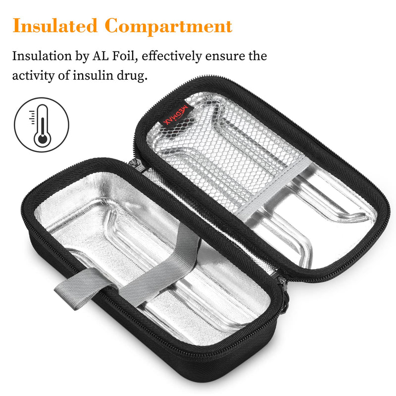 [Australia] - MEDMAX Insulin Vial Carrying Cooler Case, Portable Water Resistant Insulated Diabetic Organizer Protective Hard Shell Medical Travel Case with One Ice Brick (Black) Black 