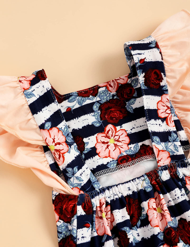 [Australia] - Infant Baby Girls Clothes Ruffle Floral Romper Jumpsuits Bodysuit + Headband Outfits Set 0-12M Apricot 3 Months 